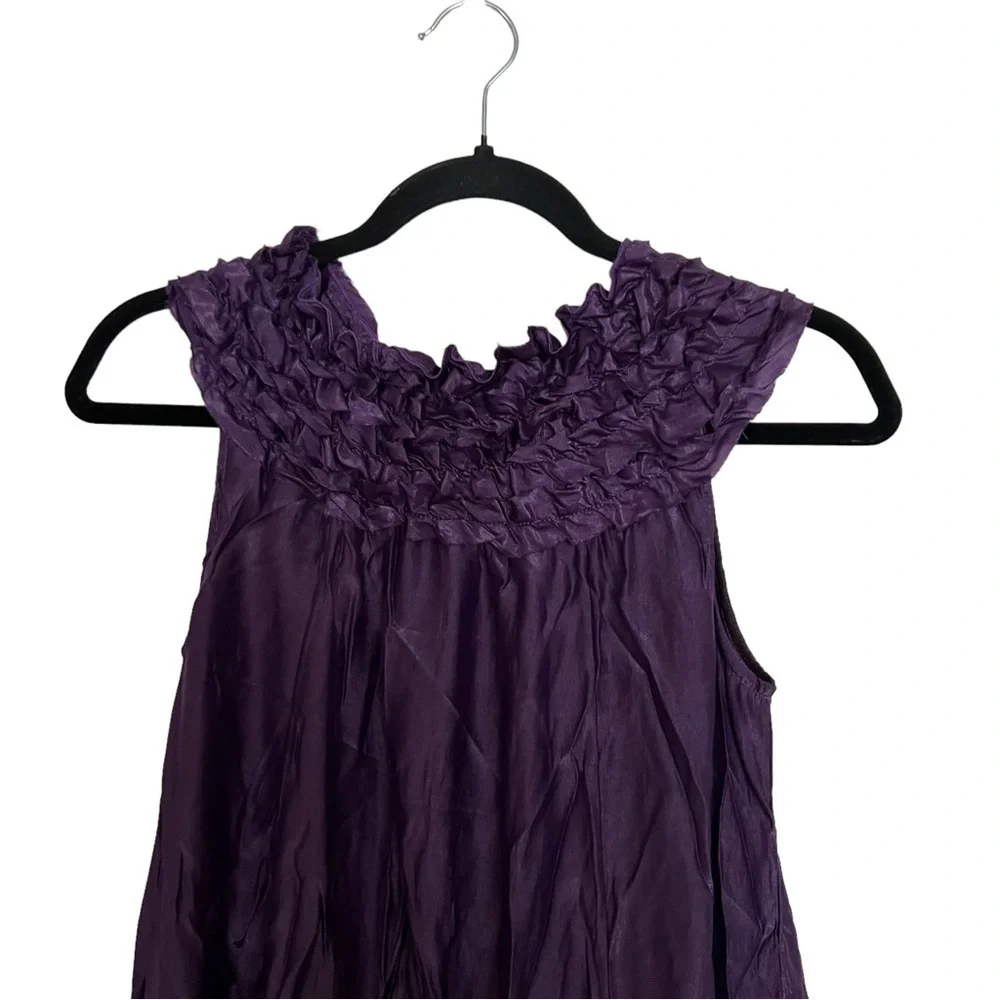 Purple Floral Sleeveless Trapeze Style Smocked Mini Dress Approx XS